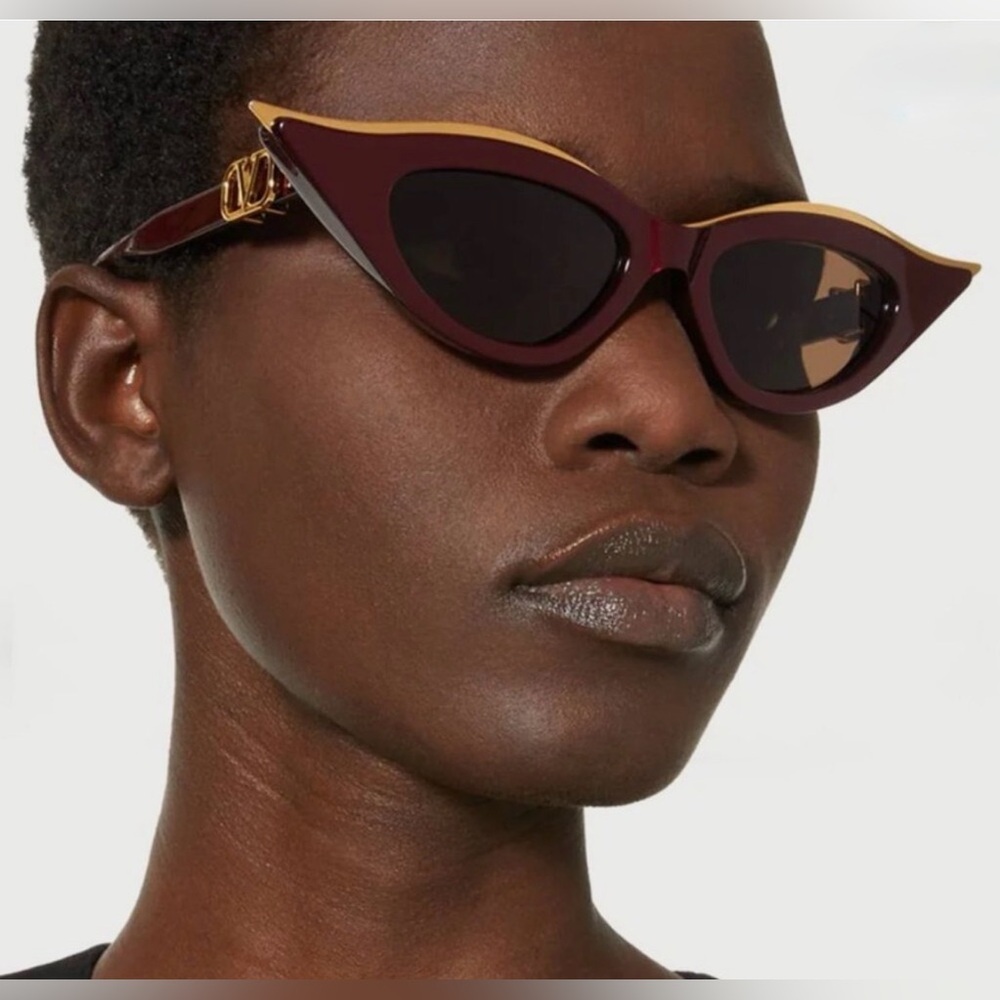Valentino Garavani Burgundy and Gold Cat-Eye Sunglasses